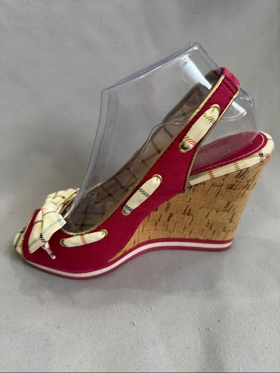 ✨ Coach “Twirling” Heritage Archive Plaid Bow Cork Wedges | Size 8.5B - Picture 7 of 8